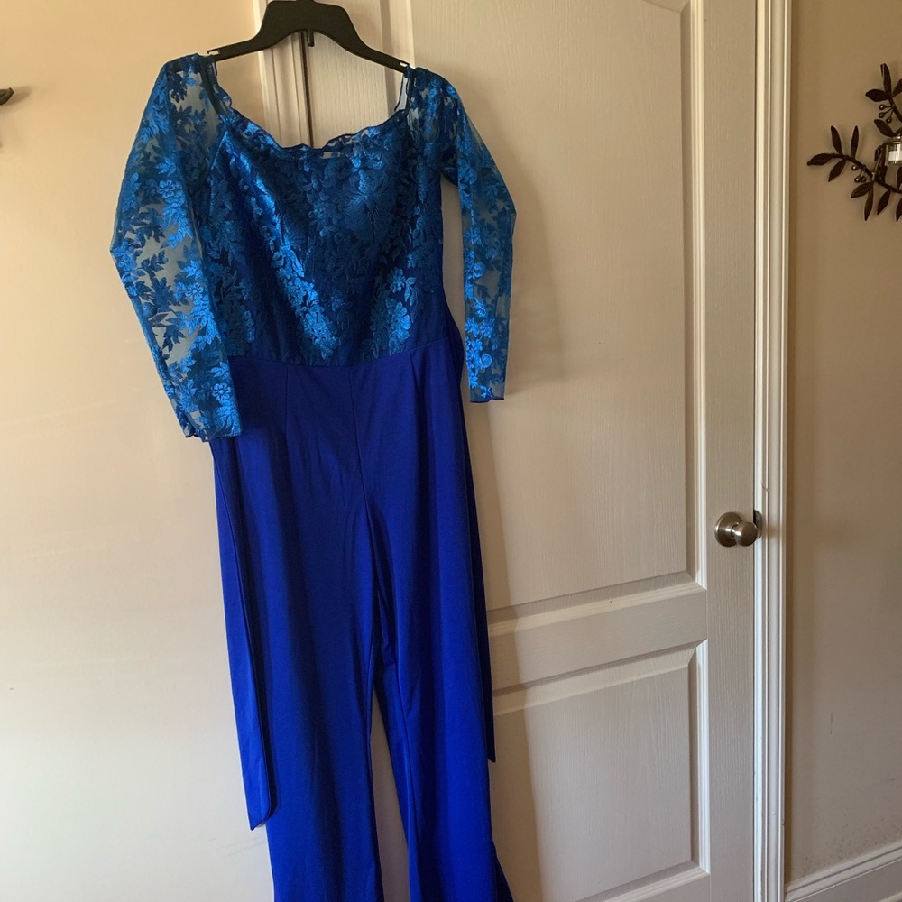 Royal blue low cut jumpsuit NWOT
